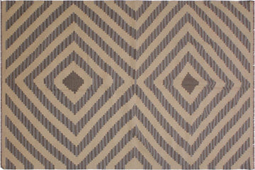 Flat Weave Kilim, Antique, Navaho, Vintage, Handmade, Modern Kilim Ivory Grey Hand-Woven Rectangle 100% Wool Area Rug 5 x 7
